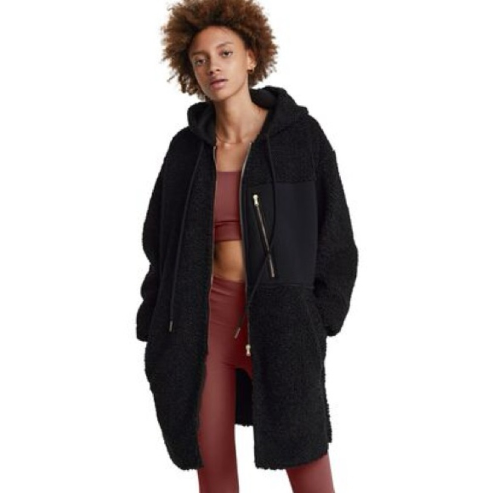 Varley Olympus Hooded Sherpa Coat in Black Size Small